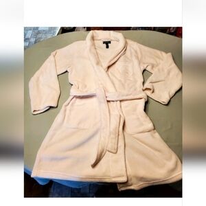 Lauren By Ralph Lauren Cream Monogram Tie Waist Plush Hotel Robe Sz L EUC